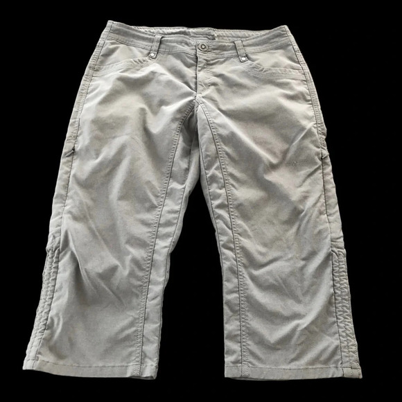Kuhl Womens size 8 Cropped Stretch Pants Active Camping Hiking Green Gray zipper - Picture 1 of 9